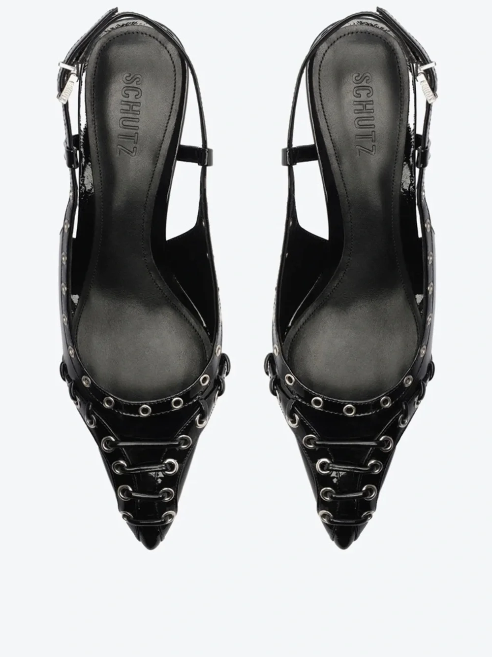 SCHUTZ Black Pointed Slingback Heels